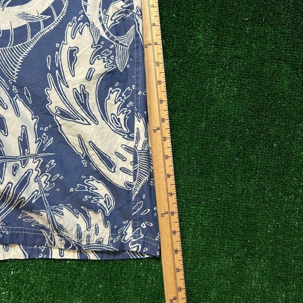 LL Bean Swim Trunks Mens L Blue Marlin Fish Print Mesh Lined Board Shorts 286405
